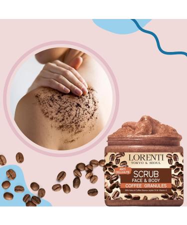 Granulated Natural Coffee Scrub for Face & Body - Anti-Aging Anti-Cellulite Exfoliant with Jojoba Oil & Vitamin E - Buy Online on GoSupps.com