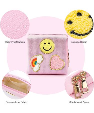 Preppy Patch Period Bag for Teen Girls | PU Leather Sanitary Napkin Storage Pouch with Zipper | Menstrual Cup & Tampon Organizer in Pink - Buy Online on GoSupps.com