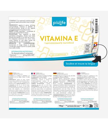 Vitamine E Pure 120mg Par Dose 178UI Pi Life 365 Comprim s Compl ment Alimentaire Vitamine E Visage Peau Yeux Vue Vitamine Cheveux Bien- tre Antioxydant 2 Comprim s Par Jour - Buy Online on GoSupps.com