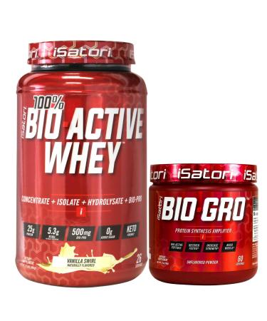 iSatori Bio-GRO Vanilla Ice Cream (60 Servings) & Bio-Active Whey Protein Powder Unflavored (30 Servings)