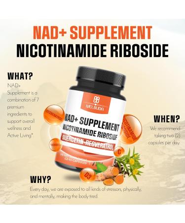 NAD+ Supplement with Nicotinamide Riboside Per Serving w/Resveratrol Quercetin Turmeric Rhodiola Rosea and More - 60 Capsules 60 Count (Pack of 1) - Buy Online on GoSupps.com