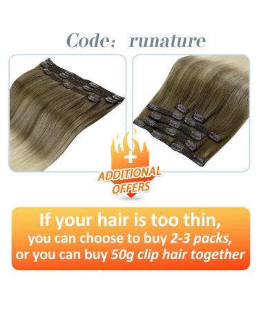 Runature Clip-In Extensions Real Hair - Brown Blond Balayage 50cm | 120g 7pcs Ombre Hair Extensions #8/60BA - Buy Online on GoSupps.com