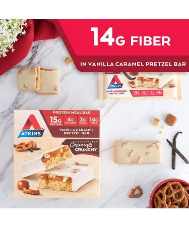 Atkins Vanilla Caramel Pretzel Protein Meal Bar - Keto Friendly - 5 Count - Buy Online on GoSupps.com