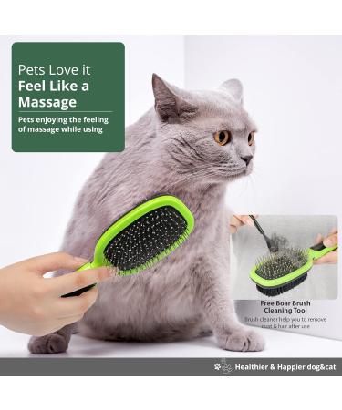 Double Sided Pet Brush with Free Cleaning Tool - Dog & Cat Grooming Brushes for Shedding - Rounded Pins & Bristles - Anti Slip Handle - Buy Online on GoSupps.com