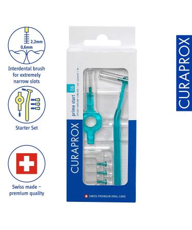 Curaprox CPS 06 Prime Start Interdental Brushes Set  5 interdental Brushes CPS 06 Prime + 1 Holder UHS 409 + 1 Holder UHS 470  0.6 mm to 2.2 mm  Turquoise 06 prime start Turquoise - Buy Online on GoSupps.com
