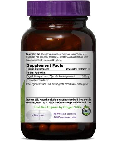 Organic Fenugreek Herbal Supplement - 90 Count by Oregon's Wild Harvest - Buy Online on GoSupps.com