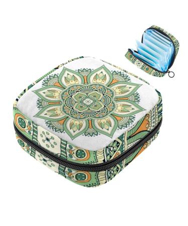 Portable women's binding-storage bags menstrual cup bags feminine menstrual insert pocket for teenage girls tampons for the first period mandala green flower pattern multicolored
