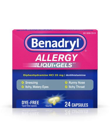 Benadryl Liqui-Gels Antihistamine Allergy Medicine & Cold Relief Dye-Free Liquid Gels 24 ct