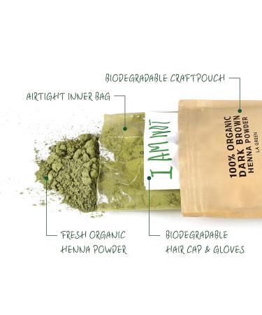 100% Organic USDA Dark Brown Henna Powder for Hair Dye | Natural Color Soft & Shiny Hair No Chemicals | Includes Gloves & Cap - 100g - Buy Online on GoSupps.com