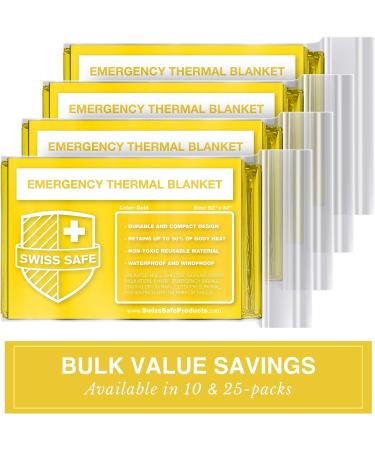 Swiss Safe Emergency Mylar Thermal Blankets - 25 Pack with Bonus Gold Foil Space Blanket for NASA-Designed Outdoors, Survival, First Aid - Buy Online on GoSupps.com