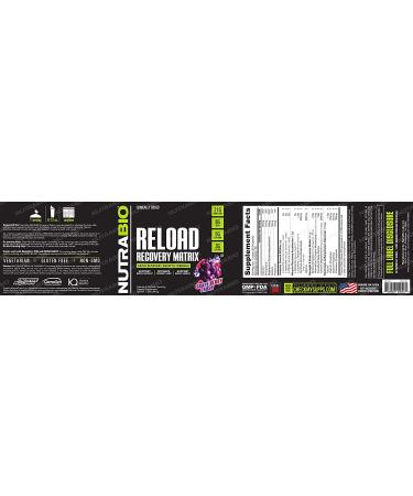 NutraBio Reload Post-Workout Supplement - Muscle Recovery Formula with Creatine, BCAAs, and Glutamine - Grape Berry Crush - 30 Servings - Buy Online on GoSupps.com