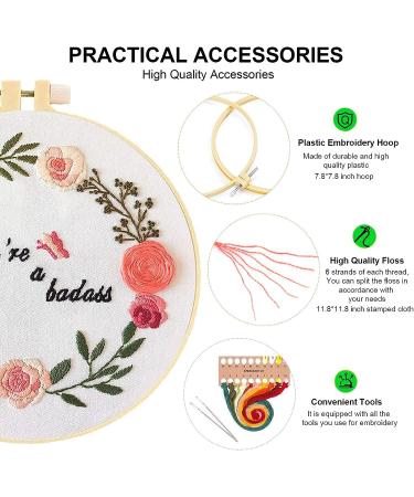 Funny Embroidery Kit for Beginners - Stamped Cross Stitch Kit for Adults - Needlepoint Hoops with Colorful Flowers, Plants, and Cactus Design in Pink - Buy Online on GoSupps.com