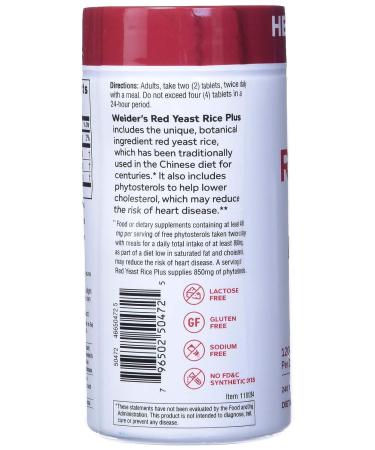 Weider Red Yeast Rice Plus 240 Tablets - Natural Cholesterol Support - Buy Online on GoSupps.com