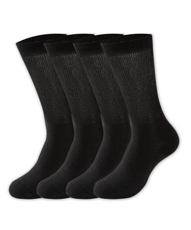 Diabetic Socks for Men&Women 4 Pairs Thin Bamboo Socks Loose Fit Non-Binding Top Diabetic Socks Improves Circulation and Helps with Edema-Black M Medium Black