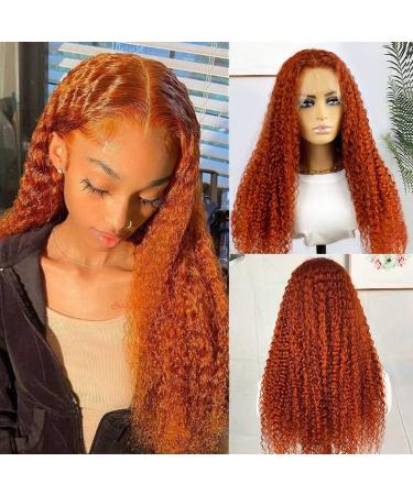 Lace Front Wigs for Black Women Curly Human Hair Wigs Orange Ginger 13x1 Frontal Wig Pre pluncked Glueless Bleached Knots 10A Brazilian Hair Wigs with Baby Hair 24 Inch T Part Curly Wig-#Ginger