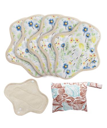 MQUPIN reusable (cream-colored) 5 pieces reusable cotton pads washable panty inserts washable ladies binding for menstruation leak-proof design suitable for all women