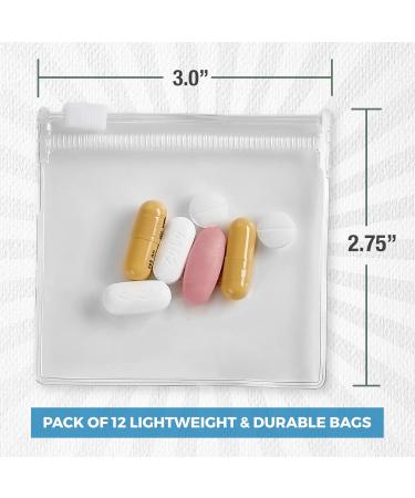 Zippered Pill Pouch Bags - 12 Pcs Clear Mini Bags for Pills Vitamins Supplements - BPA-Free Reusable & Travel-Friendly - Buy Online on GoSupps.com