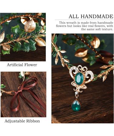 MOSTORY Gold Elf Leaves Circlet for Women Green Crystal V-shape Crown for Womens Woodland Fairy Floral Headpiece for Wedding Birthday Party Queen Cosplay Hair Accessory Halloween Renaissance - Buy Online on GoSupps.com