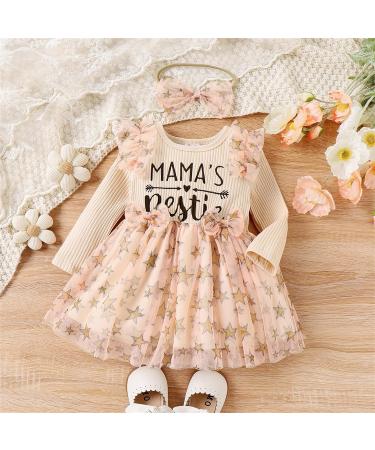 PatPat Baby Girl Long Sleeve Tutu Dress - 3-6 Months | Infant Tulle Flower Girl Princess Dress for Christmas Party & Birthdays - Apricot - Buy Online on GoSupps.com