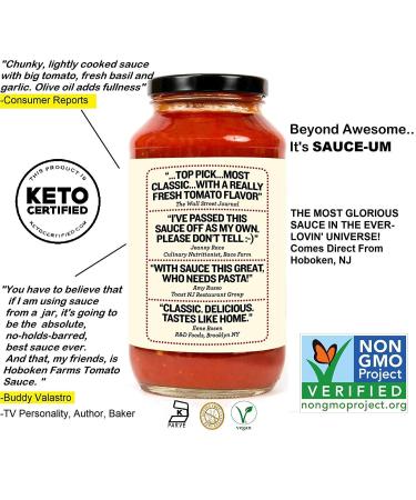 Hoboken Farms Marinara Gourmet Pasta Sauce - Keto Certified, No Sugar Added, Non GMO, Kosher, Vegan, Plant Based - 2-Pack, 1.56 Pound Each - Buy Online on GoSupps.com