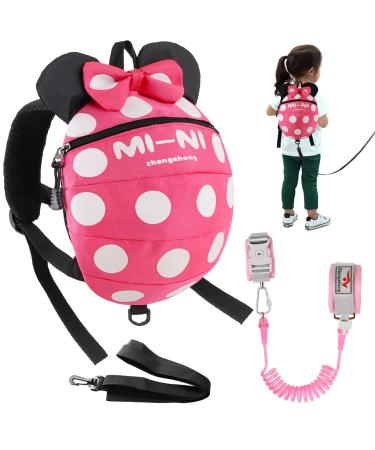 4 in 1 Toddler Harness Leash + Baby Anti Lost Wrist Link, Cute Child Safety Harness Tether, Child Walking Harness Wristband Assistant Strap Belt for Baby Girls(Rose Red)