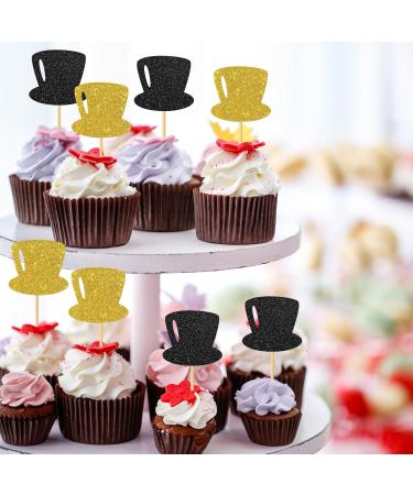 MonMon & Craft Top Hats Cupcake Toppers - Funny Birthday Cupcake Toppers - Magic Theme Baby Shower Wedding Party Cupcake Decorations - Boys Men Birthday Cupcake Toppers Black Gold Glitter 24 Pcs - Buy Online on GoSupps.com