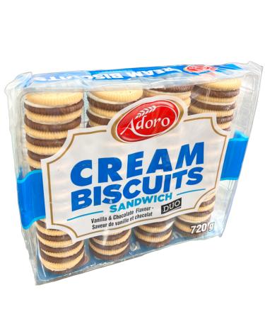 Chocolate and Vanilla Duplex Sandwich Cookies Bulk Snacks 720g Rich and Creamy Cream Biscuits | Premium Quality Grocery Food | Ideal School Snacks for Kids | Indulge in the Taste of Adoro Groceries