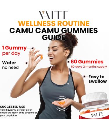 Camu Camu Vitamin C Gummies for Skin and Hair Antioxidant-Rich Vegan Gluten-Free Supplement for Immune Support Energy Boost and Collagen 60 Chewables for Active Men and Women - Buy Online on GoSupps.com