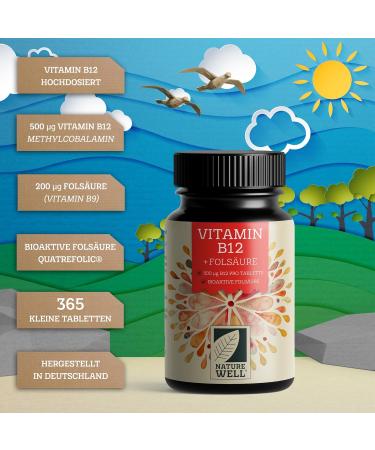 High-Dose Vitamin B12 Tablets - 3x365 Vegan with 500 g B12 & 200 g Folic Acid | Methylcobalamine & Quatrefolic  - Buy Online on GoSupps.com