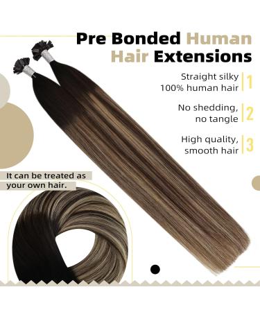 UGEAT Pre Bonded Flat Tip Hair Extensions - Balayage Ombre Keratin Fusion Glue Tips #1B/4/27 - 20 Inch 50g 50 Strands - Natural Black to Dark Brown and Blonde - Buy Online on GoSupps.com