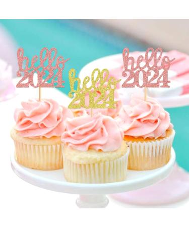 UXYOKM 24Pcs New Years Cupcake Toppers Gold Glitter Hello 2024 Cupcake Picks New Years Theme Eve Party Decorations Supplies Gold-hello 2024 - Buy Online on GoSupps.com
