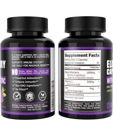 Elderberry Capsules with Zinc & Vitamin C - 120 Capsules for Immune Support & Skin Health - Buy Online on GoSupps.com
