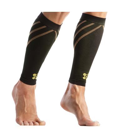 Calf Compression Sleeves for Men & Women - Leg Sleeve and Shin Splints Support - Ideal for Leg Cramp Relief, Varicose Veins, Running - 20-30mmHg Copper-Infused Nylon by CopperJoint - Large