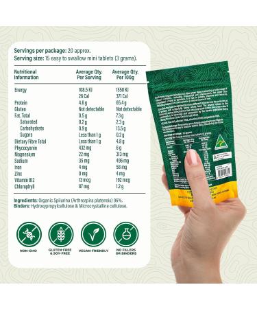 Biogenesis Organic Spirulina Mini Tablets 300 Count (200 mg) | Australian Grown Blue-Green Algae | Rich in Phycocyanin Chlorophyll & B Vitamins | Supports Daily Energy & Immunity | Vegan Mini Tabs 300 Count (Pack of 1) - Buy Online on GoSupps.com