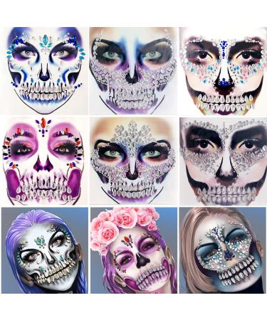 Sugar Skull Face Jewels Day of the Dead Face Jewels Rhinestone Skeleton Gem Face Decal Shrine Skeleton Face Gems for Halloween Face Decals 6-Pack - Buy Online on GoSupps.com