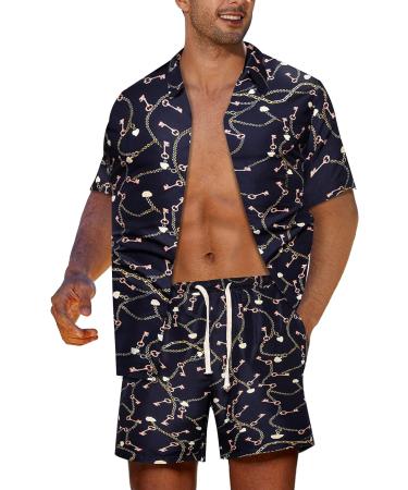 MANTORS Men's Floral Hawaiian Outfits 2-Piece Set - Short Sleeve Shirt and Shorts - X-Large - Buy Online on GoSupps.com