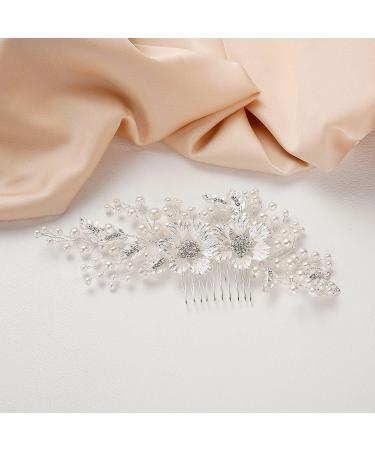 AW BRIDAL Rhinestone Wedding Hair Comb - Crystal Flower Hair Clip for Brides (Silver) - Buy Online on GoSupps.com