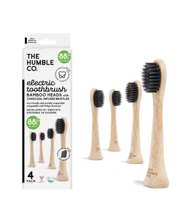 The Humble Co. Electric Toothbrush Replacement Heads 4pk Sustainable BPA-Free Electric Toothbrush Heads Made from Bamboo Bad Breath and Plaque Remover Philips Sonicare Compatible (Charcoal) Charcoal Infused