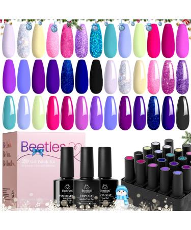 Beetles 23 Pcs Gel Nail Polishes Midnight Euphoria Collection Gel Polish Soak off Green Glitter Pink Gel Nail Kits Top Coat and Base Coat 6 Pcs Glitter Nail Brushes Nails Gifts for Women Girls