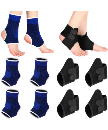4 Pairs Kids Ankle Brace includes 2 Pairs Foot Brace Supports Ankle Protector Wraps and 2 Pairs Knitted Ankle Sleeve Socks Kids Compression Socks for Sports Protection Joint Ankle Sprain