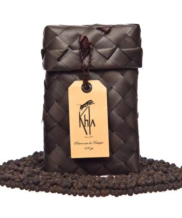 Khla - Organic Kampot Black Pepper - Peppercorns 100g - Traditional Palm Leaf Gift Box - Grand Cru, Rare - Ingr