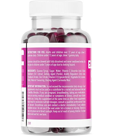 Elderberry Gummies with Zinc Vitamin C & Vitamin D - Suitable for Adults & Children - Zinc for Immune System - Sambucus Black Elderberry (60 Elderberry Gummies 1 Pack) Elderberry Gummies - 60 1 Pack - Buy Online on GoSupps.com