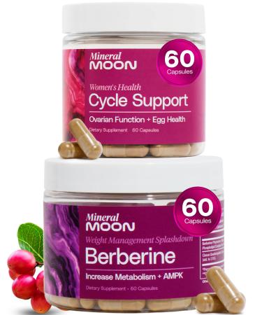 Mineral Moon Berbrine + Cycle Support Bundle - Hormonal Balance & Body Composition Wellness - Menstrual Cycle & Ovulation Support with Berberine Phytosome Vitamin B12 & Folic Acid