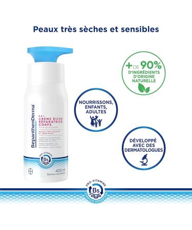 BepanthenDerma Rich body repair cream - Daily care for very dry and sensitive skin - Immediately moisturizes up to 48 hours (1) - Shea butter argan oil - Eco refill*+Pump bottle 400 ml - Buy Online on GoSupps.com