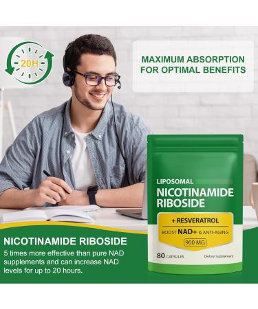 NAD Supplement with Nicotinamide Riboside - Resveratrol Liposomal Nicotinamide Riboside Quercetin - High Purity NAD Supplement for Anti-Aging Focus Energy 160 Capsules (2 Bag) - Buy Online on GoSupps.com