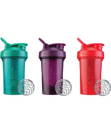 BlenderBottle Classic V2 Shaker Bottle Perfect for Protein Shakes and Pre Workout 20-Ounce (3-Pack) Red Green and Plum Red Green Plum Shaker Bottle