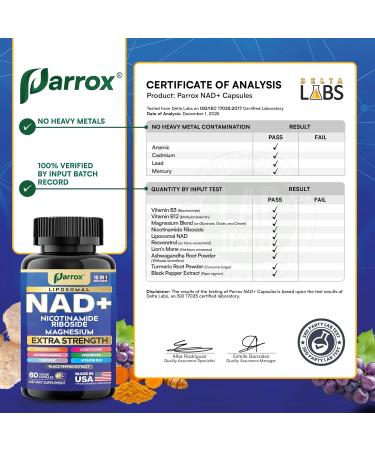 NAD+ Supplement with Liposomal NAD+ Nicotinamide Riboside Magnesium Vitamin B3 & B12 Resveratrol Turmeric Ashwagandha Lion s Mane 10-in-1 Extra Strength (2 Pack) 60 Count (Pack of 2) - Buy Online on GoSupps.com