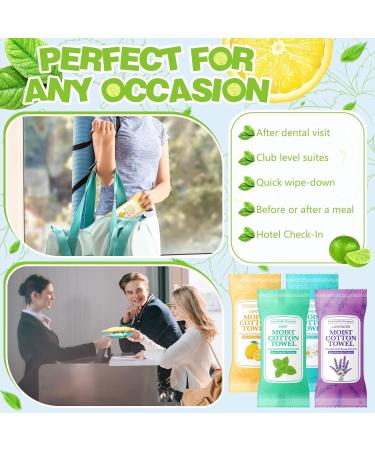 Shop Moist Cotton Towels - Individually Wrapped Disposable Wipes | 100 Pcs | Lemon Chamomile Mint & Lavender Scented Hot/Cold Cleansing Towels - Buy Online on GoSupps.com