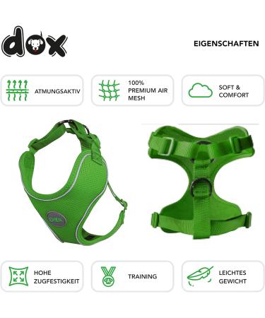 DDOXX Reflecting Airmesh Step-in Dog Dishes | Adjustable Puppy Dishes for All Sizes - XS (Green) | Neck 18-22 cm Breast 26-36 cm - Buy Online on GoSupps.com