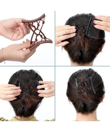 4-Piece Stretchy Double Comb Hair Clip Set - Adjustable Elastic Hair Pins for Women with Curly, Thick, Wavy Hair - No Crease Ponytail Accessories (Black/Coffee) - Buy Online on GoSupps.com